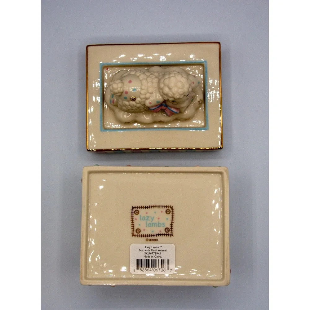 Lenox Lazy Lambs Porcelain 4-Piece Bundle Keepsake Box Night Light Plaque‎ Bowl